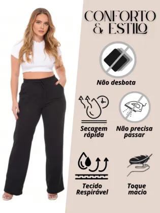Kit 2 Calça Pantalona Feminina Moletinho Lanzinha Cintura Alta Com Bolso Inverno