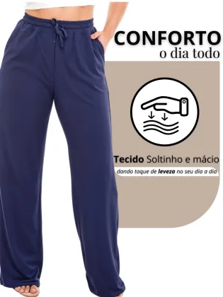 Kit 2 Calça Pantalona Feminina Moletinho Lanzinha Cintura Alta Com Bolso Inverno