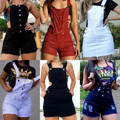 macaquinho jardineira macacao colorido studio jeans premium