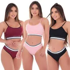 sao Kit 3 Conjuntos Feminino Kyron Underwear Top e Calcinha Com Tecido Premium