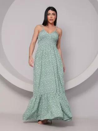 Vestido Longo Lastex Busto Decote V Feminino Alcinha Regulável