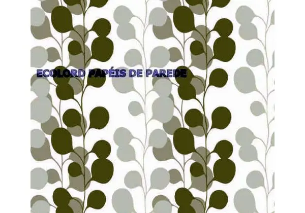 Papel de Parede Vinílico Metrópole - Folhagem Estilizada 3D Tons de Cinza/ Verde