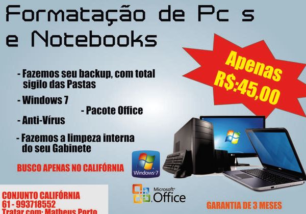 Atenção Conjunto Califórnia Formatação de PCs e Notebook