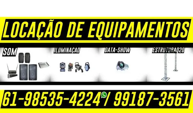 Som, iluminação, data-show, jogos de luz, laser, fumaça, estruturas