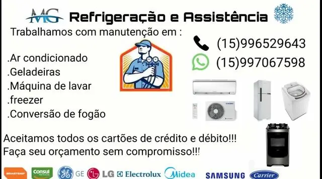 Conserto de: geladeira, ar condicionado , maquina de lavar , microondas, freezer,