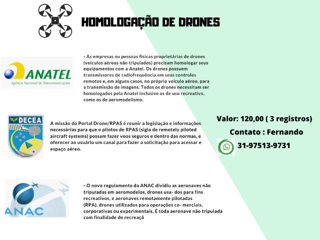 Homologaçao e registro de drones ( Anac, Anatel e Decea)