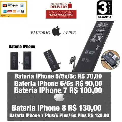 Troque a Bateria do seu IPhone 5/6/7/8 - Passamos cartão - Atendimento domiciliar