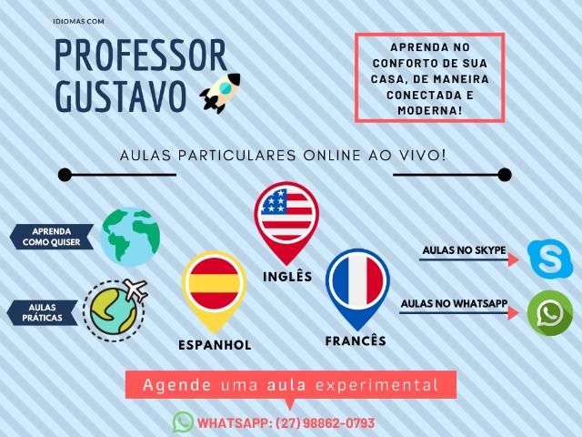 Aulas particulares de Inglês, Espanhol e Francês (online)