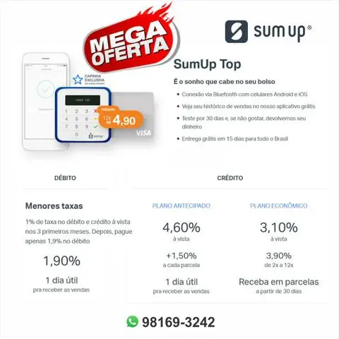 Receba cartão de crédito ou débito no seu estabelecimento ou serviços
