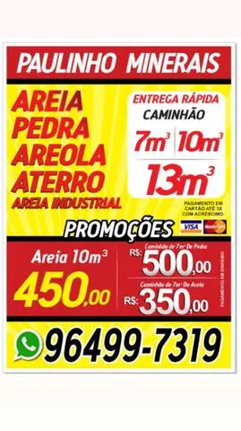 Areia e pedra com menor preço. Entregamos para todo RJ!