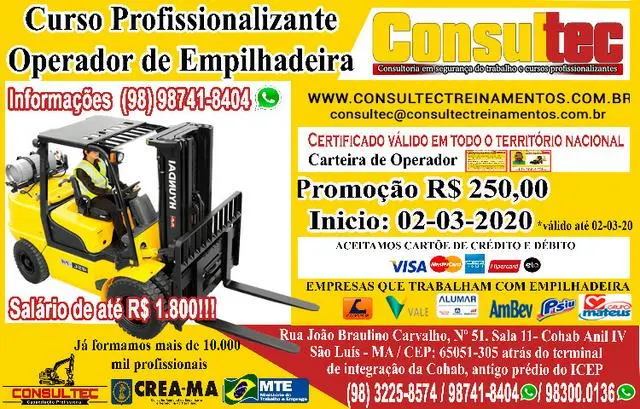 Operador de empillhadeira Curso Profissionalizante Inicio 02-03-2020