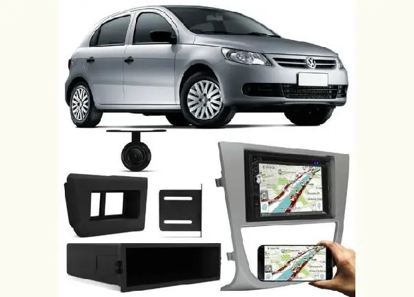 O kit de Multimidia para gol, saveiro, Voyage G5 com espelhamento + camera de re + moldura
