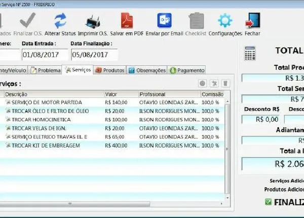 Sistema ´para oficinas auto eletricas lojas moto em geral etc sem mensalidade