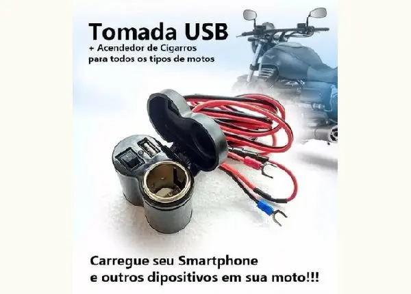 Tomada Usb P/ Moto Carregador Celular Gps Acendedor Cigarro
