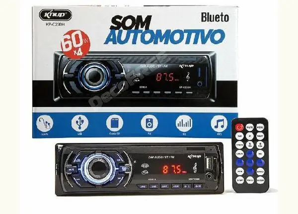 Som Automotivo Bluetooth USB 4x60W Led Colorido, consulte entrega