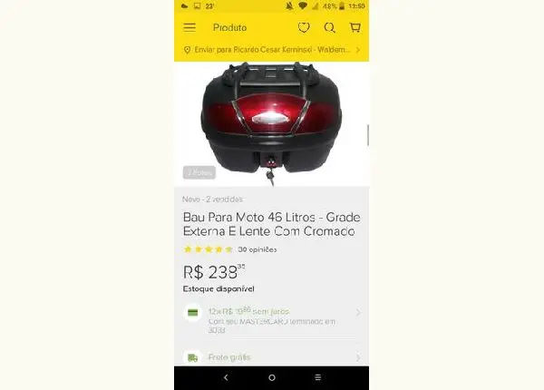 Bau glider 46 litros com grade e encosto garupa