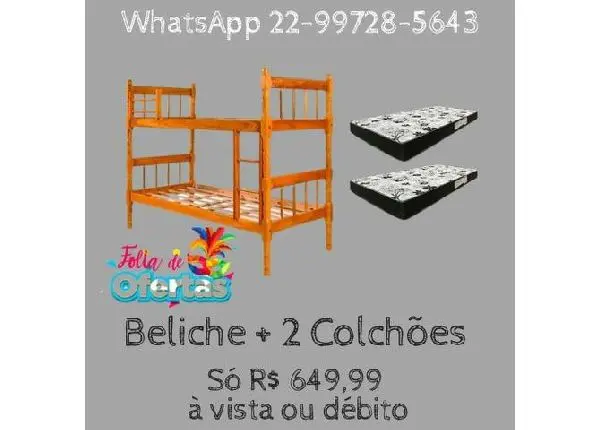 1 Beliche + 2 Colchões 0.78cm largura - Super Oferta