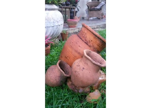 Vasos jogo c/ três pecas de cerâmica p/ jardim