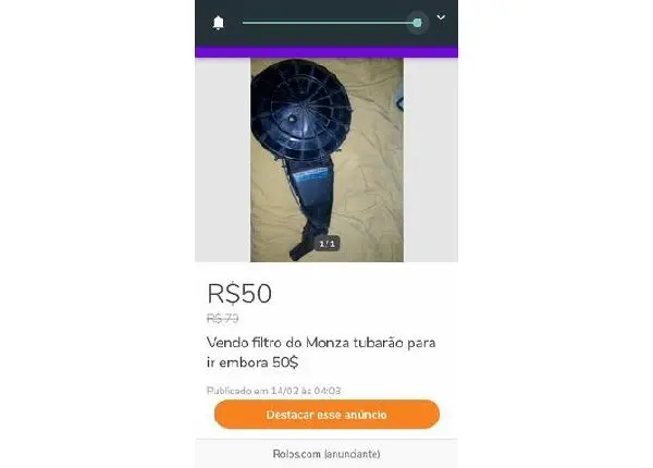 Filtro de ar do Monza tubarão 1 bico