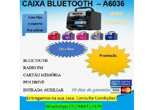 Caixa Bluetooth potente com alça e suporte pra celular