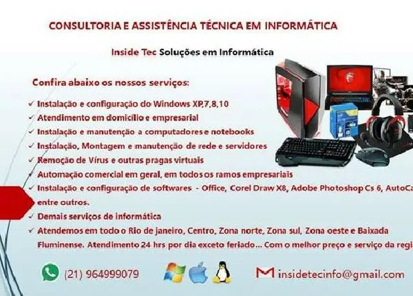 Suporte em informática para Pcs e Notebooks - em domicilio e empresa
