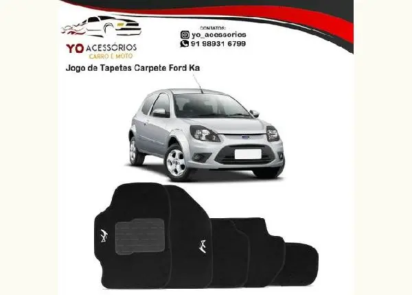 Jogo de Tapetes Carpete Ford Ka Preto Bordado 5 Peças