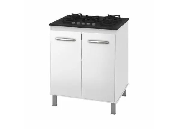Balcão Cooktop 5 Bocas 2 portas 1 prateleira Branco/Castanho
