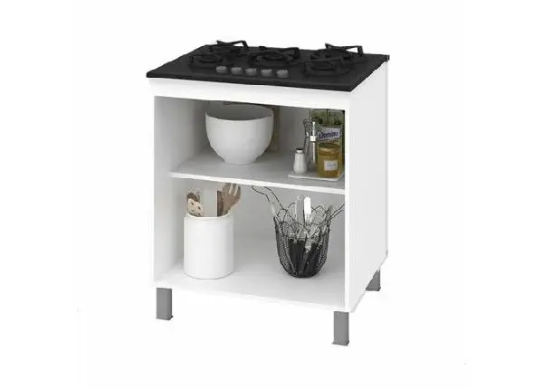 Balcão Cooktop 5 Bocas 2 portas 1 prateleira Branco/Castanho