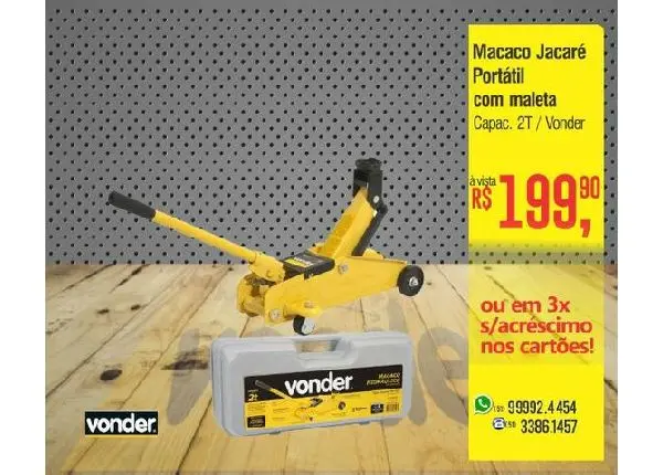 Macaco hidráulico tipo jacaré, portátil, 2, 0 tf, com maleta - Vonder