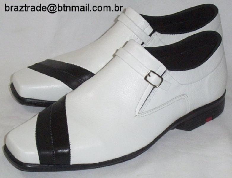 Sapato em Couro Legítimo Branco e Preto - Direto da Fábrica
