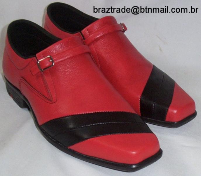 Sapato em Couro Legítimo Vermelho e Preto - Direto da Fábrica