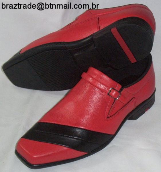 Sapato em Couro Legítimo Vermelho e Preto - Direto da Fábrica