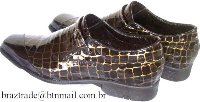 Sapato em Couro Legítimo Verniz Croco Ouro Alto Relevo - Direto da Fábrica