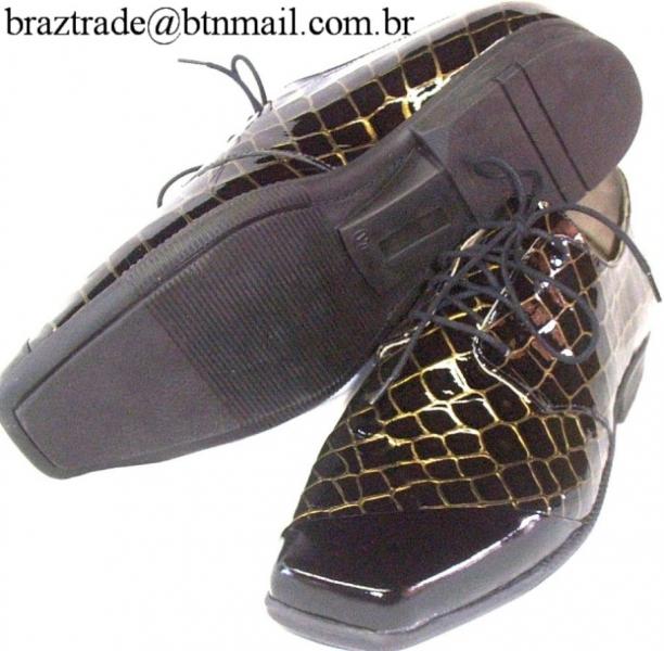 Sapato em Couro Legítimo Verniz Croco Ouro Alto Relevo - Direto da Fábrica