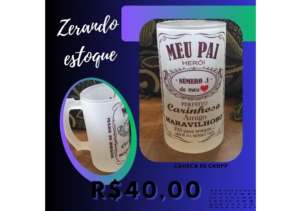 Canecas de chopp de vidro jateado - temas de Pai e de Cerveja 1 por 40, 00 / 2 por 75, 00