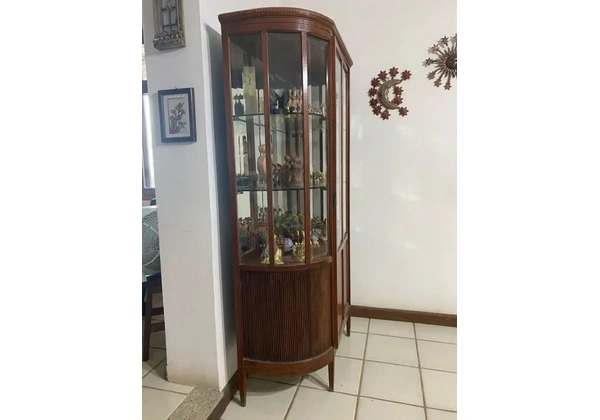 Belíssima Cristaleira Antiga Art Noveau Madeira Nobre Marchetada