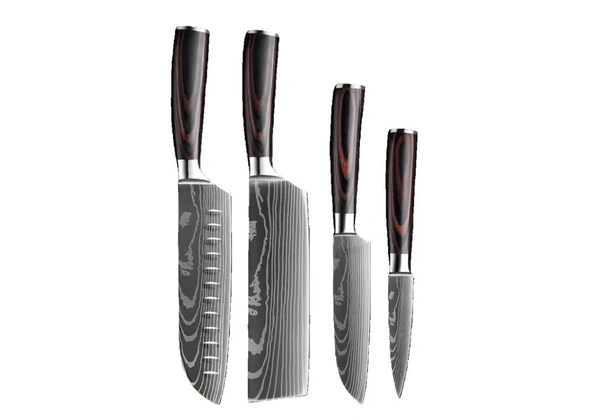 Kit com 4 Facas de Cozinha de Aço Damasco - [Pronta-entrega] - Preço com Desconto