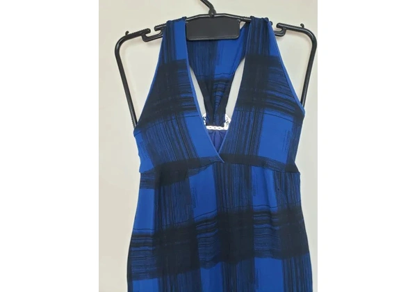 Vestido Longo Xadrez Azul