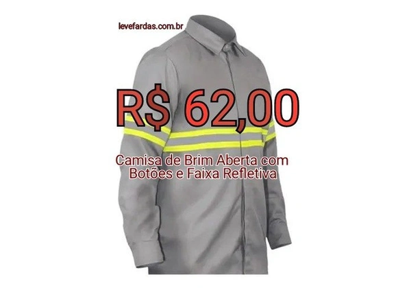 Camisa Operacional Brim Cinza Aberta com Botões - Com Faixa Refletiva