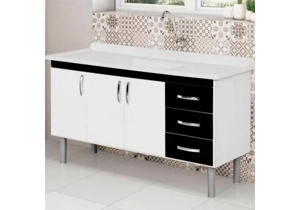 Armário Cozinha Tóquio 144, 2cm Preto AJRORATO