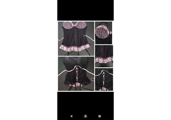 Corset ou Espartilho sexy preto com detalhes em renda rosa e fita de cetim