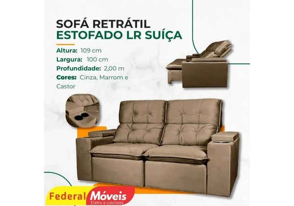 Sofá Retrátil e Reclinável 2, 00m Novo Fazemos Crediário