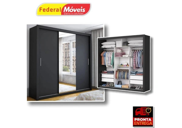 Guarda Roupas Clara 3 Portas com Espelho - Mega Oferta - Fazemos Entrega
