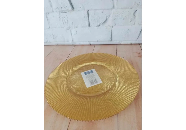 Prato raso de vidro dourado