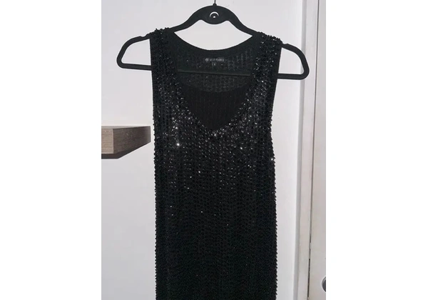 Vestido Le Lis Blanc Paetê Preto Brilho