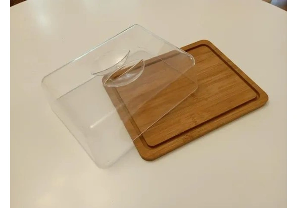 Queijeira/ Prato de Servir e Tampa em Madeira Marrom 8 cm x 25 cm x 20 cm