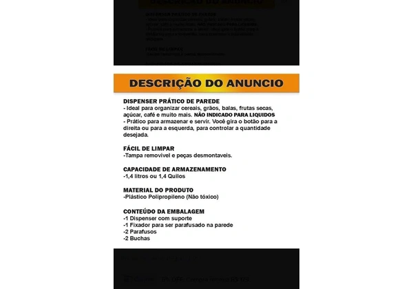 Dispense de parede para cereais/grãos