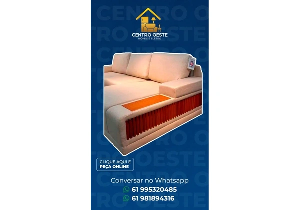 Sofa slim com braços maderado/ linho bege