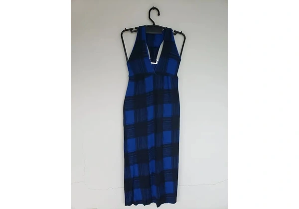 Vestido Longo Xadrez Azul
