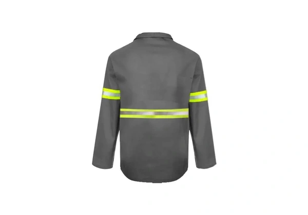 Camisa De Brim Manga Longa Cinza Com Refletivo Verde - GG